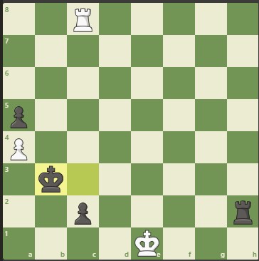 putih menyerah (resign) ketika pion hitam siap promosi (passed pawn)