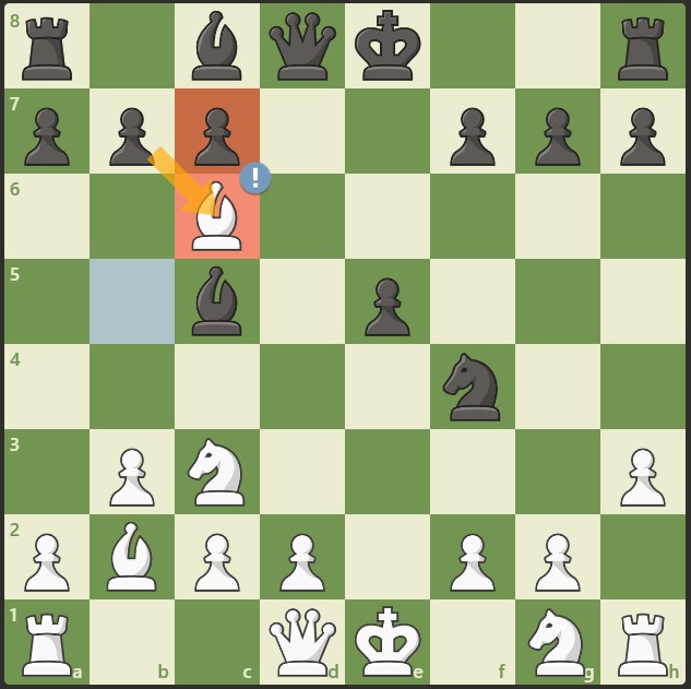 Gajah putih memakan kuda hitam yang membuat double pawns untuk lawan dalam permainan catur
