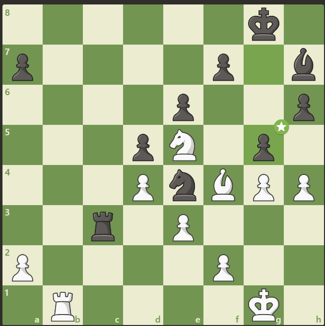 Pion hitam ke g5 untuk membuka ruang napas (luft) bagi raja jika ada serangan skakmat di baris belakang (back-rank mate)