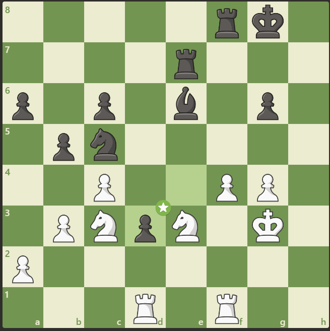 Pion bebas (passed pawn) hitam petak d3 dalam pertandingan catur antara Marcus Carlsen melawan Hikaru Nakamura