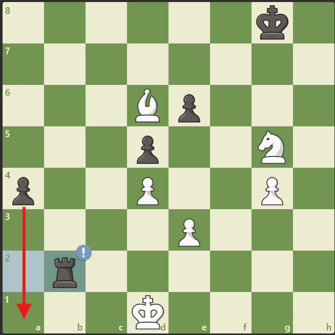 Pion bebas (passed pawn) jalur a mencoba untuk promosi dalam permainan catur