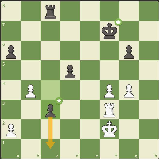 Pion bebas (passed pawn) hitam petak c3 dalam pertandingan catur antara Marcus Carlsen melawan Hikaru Nakamura